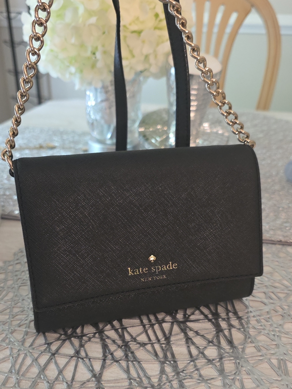 kate spade Black Crossbody with Gold Chain Strap